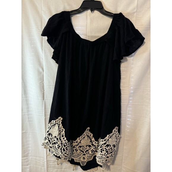 UMGEE Dresses & Skirts - Umgee USA black Gauze Dress XL Crochet Lace Off Shoulder Boho